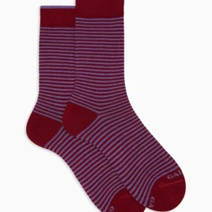 Calze donna a righe bordeaux in caldo cotone