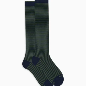 Calzini lunghi uomo a righe verde in cotone