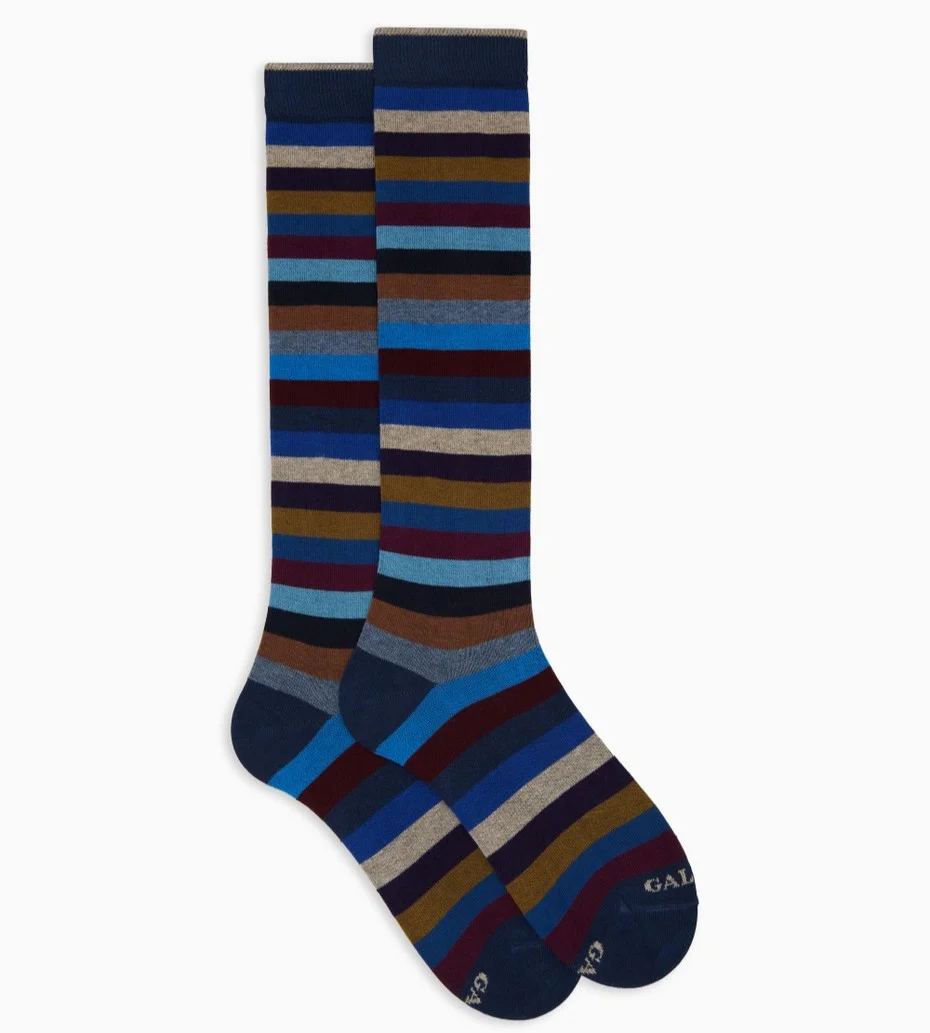 Calze uomo a righe blu in caldo cotone - immagine 2