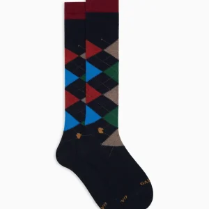 Calze lunghe uomo blu navy fantasia intarsio blu navy