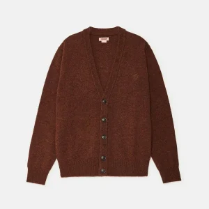 Cardigan uomo marrone in lana vergine