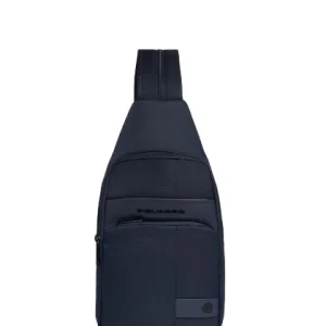 Borsello uomo blu in tessuto e pelle