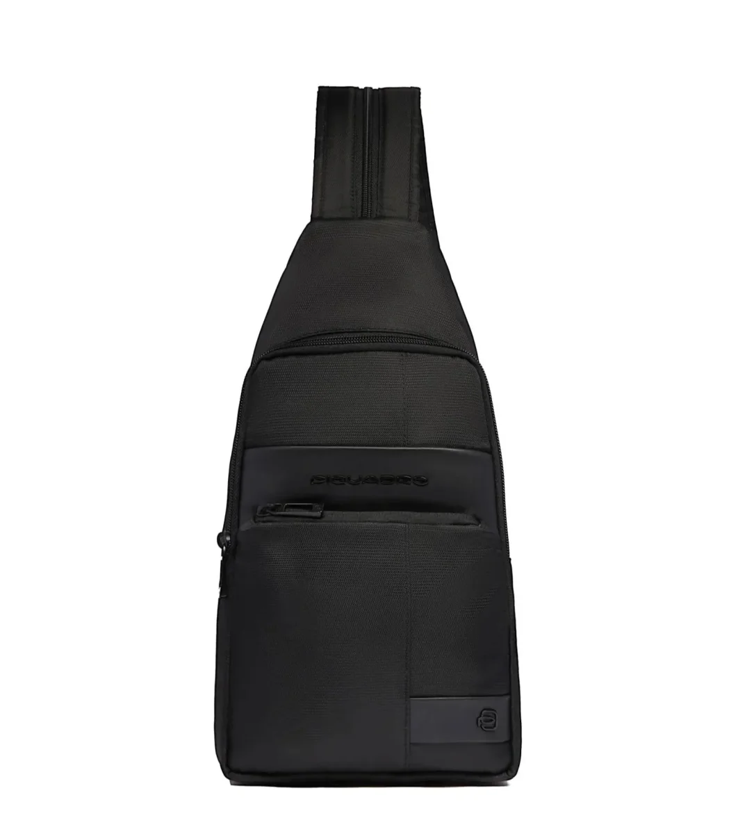 Borsello uomo nero in tessuto e pelle