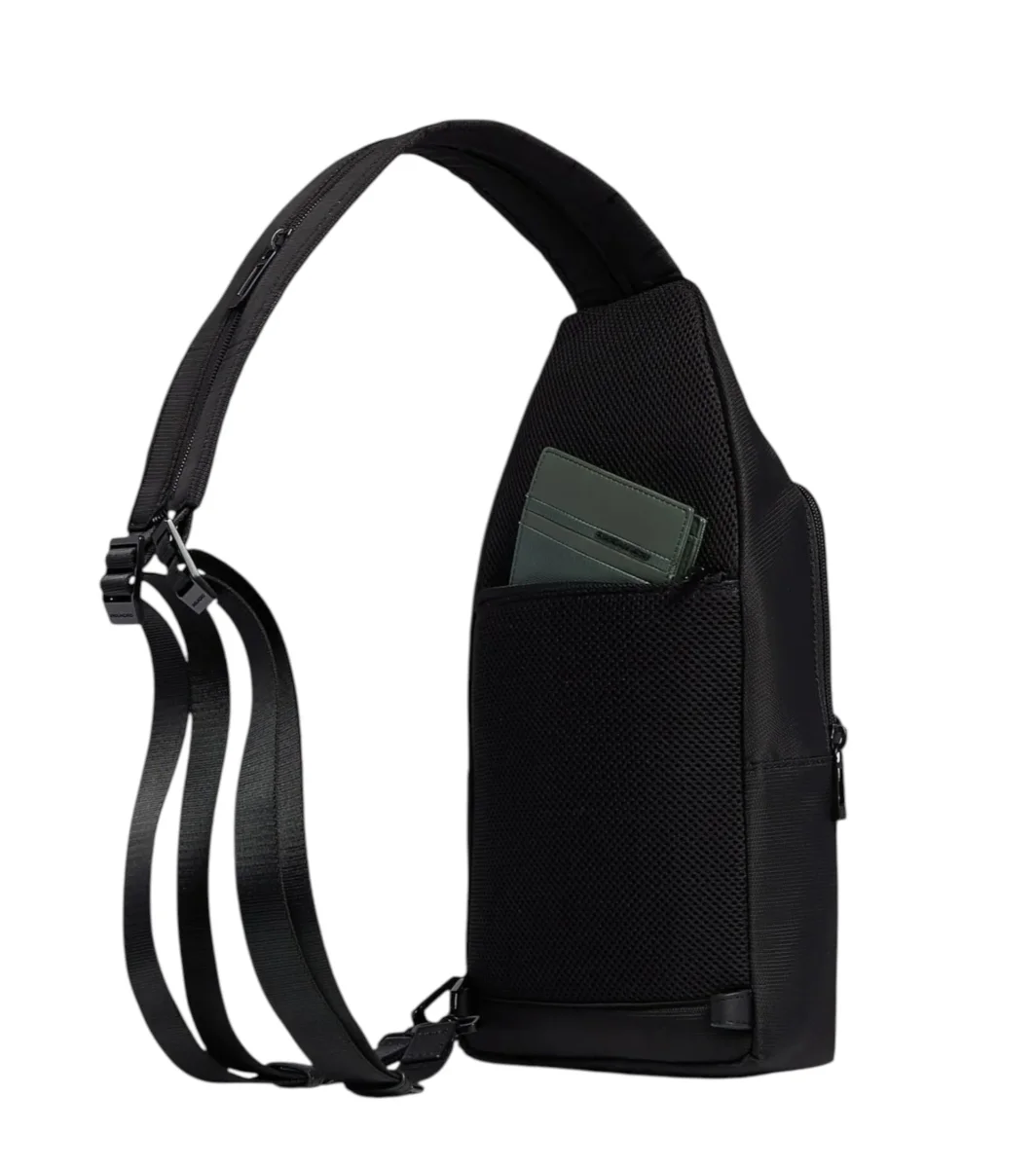 Borsello uomo nero in tessuto e pelle - immagine 5