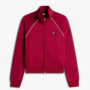 Felpa donna rosso ciliegia in tessuto tecnico