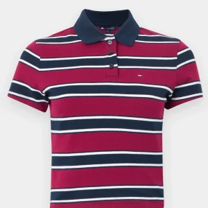 Polo donna a righe rosso/blu in cotone