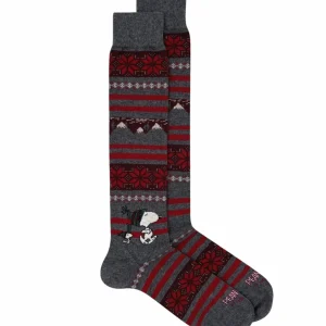 Calze uomo grigio/rosso in misto cotone