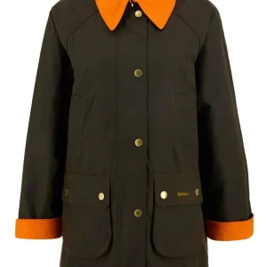 Giubbino donna oliva in cotone cerato