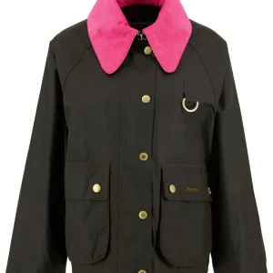 Giubbino donna oliva in cotone cerato