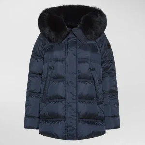 Giubbino donna blu in piuma