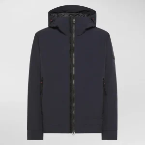 Giubbino corto uomo blu in tela di poliestere stretch