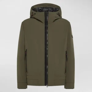 Giubbino corto uomo verde in tela di poliestere stretch