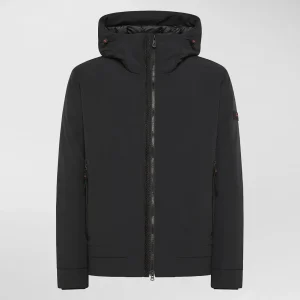 Giubbino corto uomo nero in tela di poliestere stretch