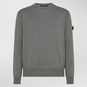 Maglione uomo grigio melange in lana e cotone