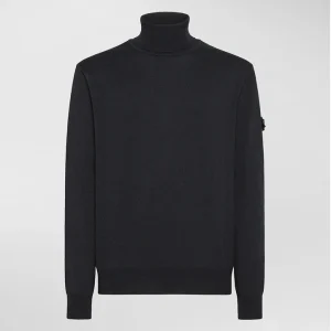 Dolcevita uomo blu in tricot misto lana e cotone