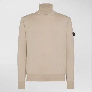 Dolcevita uomo beige in tricot misto lana e cotone