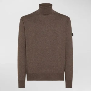 Dolcevita uomo marrone in tricot misto lana e cotone