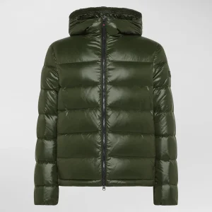 Giubbino corto uomo verde oliva in nylon lucido