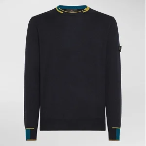 Maglia uomo blu in tricot misto lana e nylon