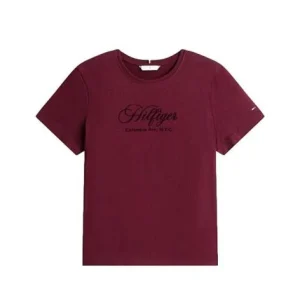 T-shirt donna bordeaux in cotone