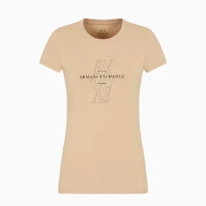T-shirt donna beige in cotone