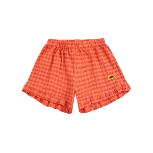 Vichy ruffle woven shorts